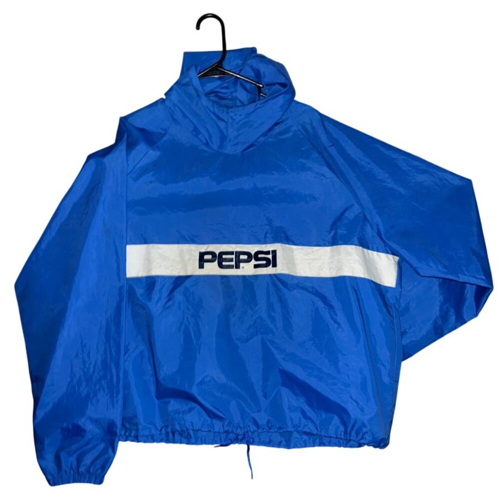 90s RARE Pepsi Cola Vintage Nylon Hooded Pullover QUIK PACK Can Jacket Old Logo
